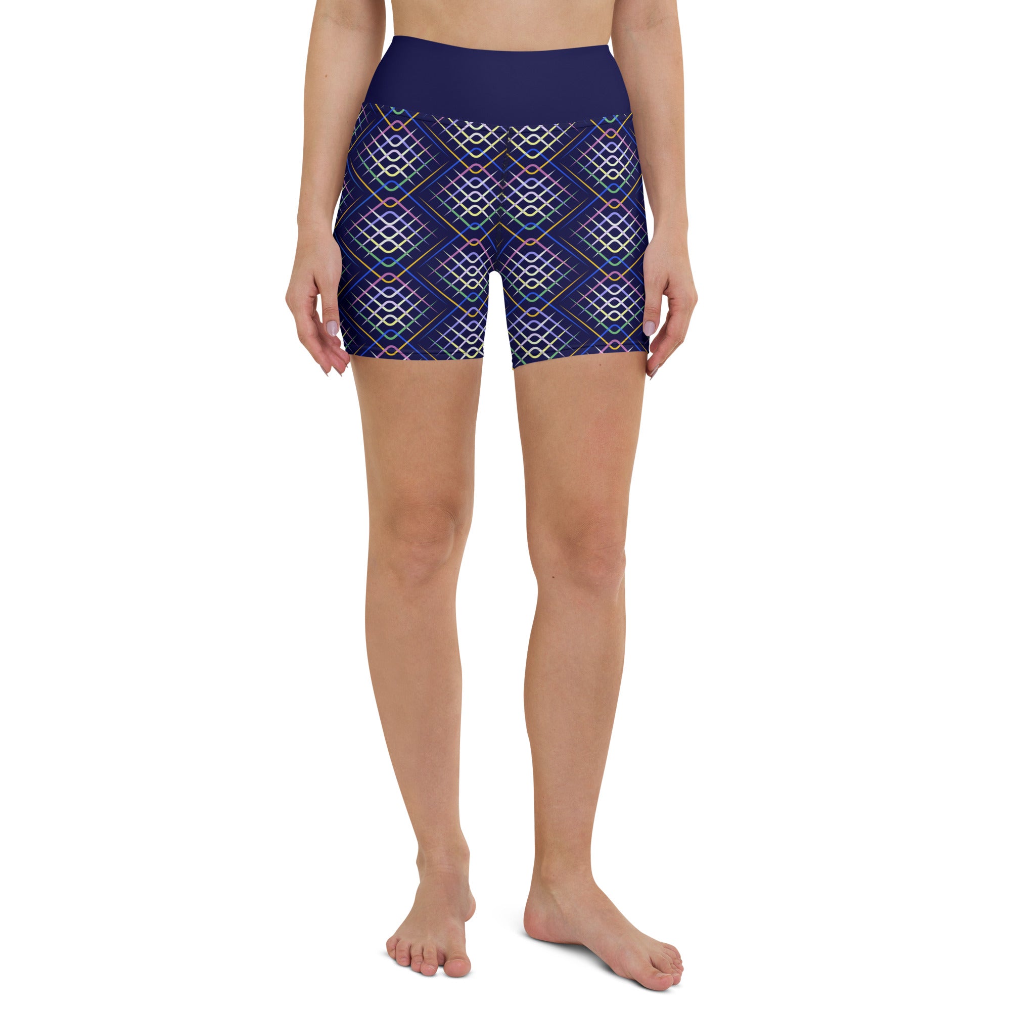 Woman practicing yoga in Vibrant Vortex Shorts