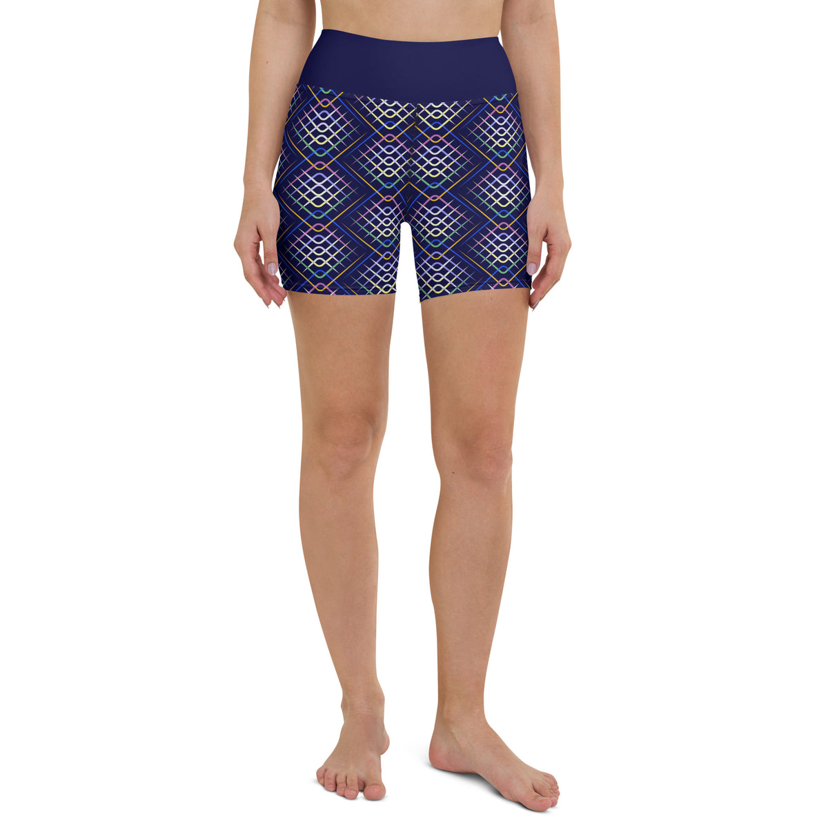 Woman practicing yoga in Vibrant Vortex Shorts