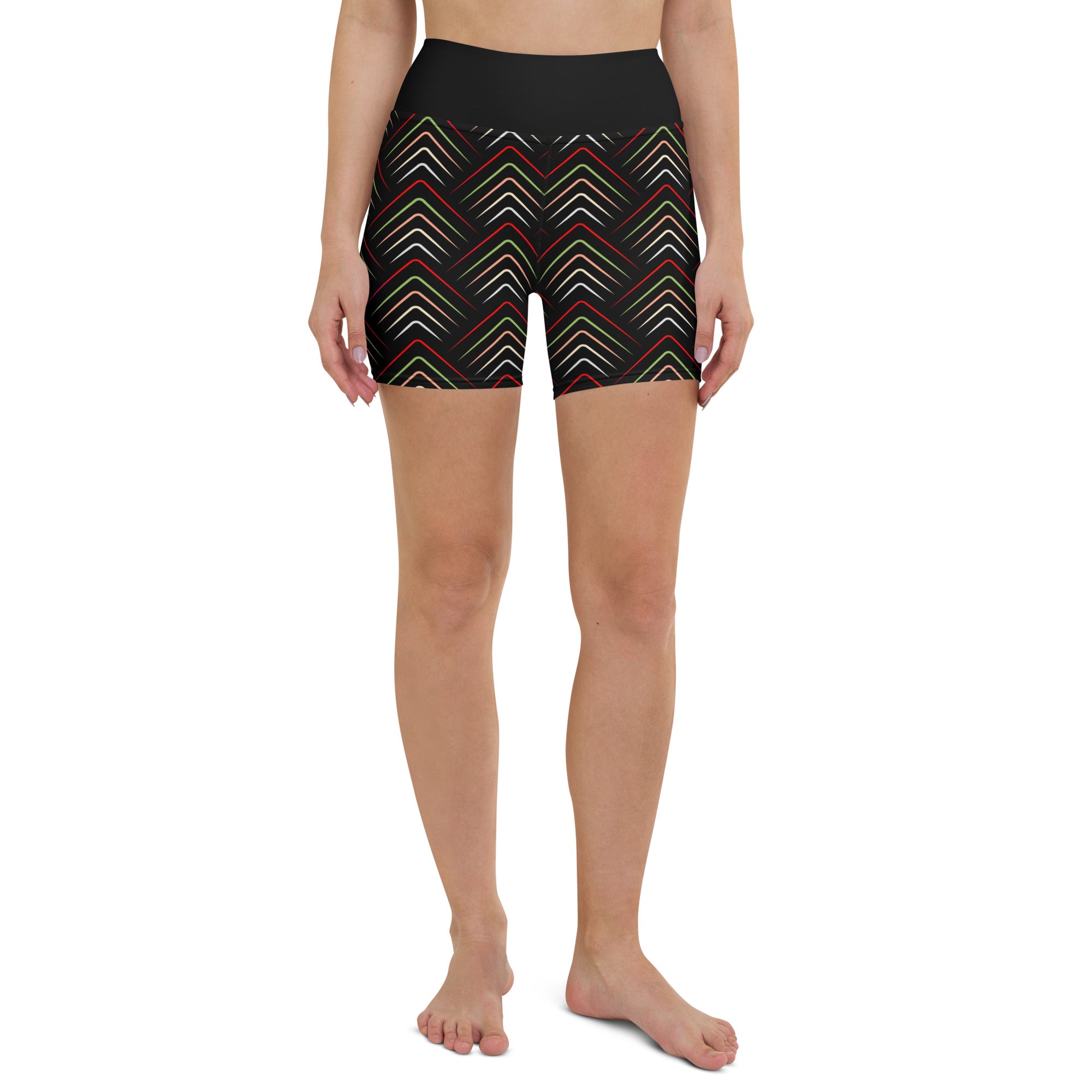 Stylish Geometric Bliss Yoga Shorts on display