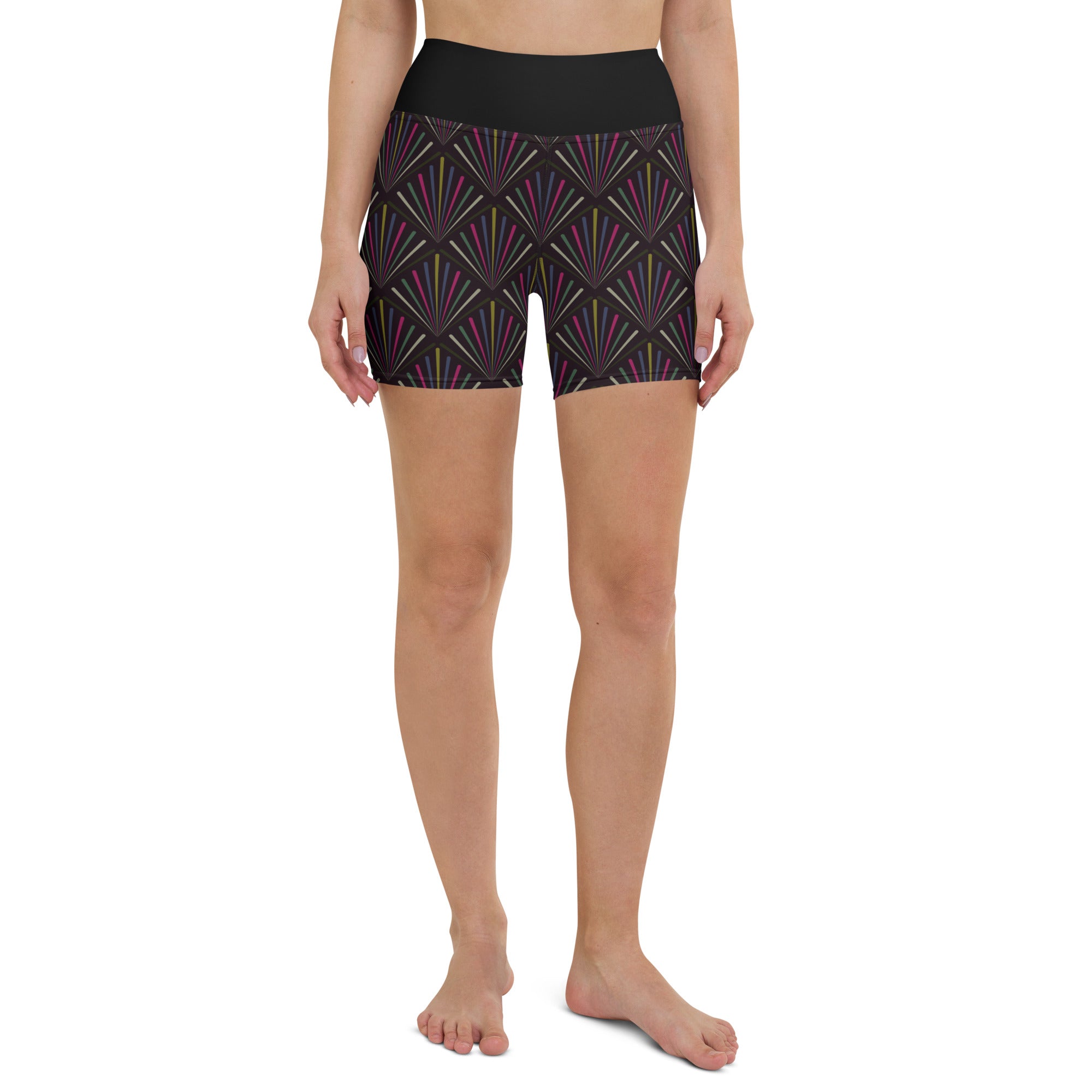 Detail view of Floral Fusion Yoga Shorts fabric pattern