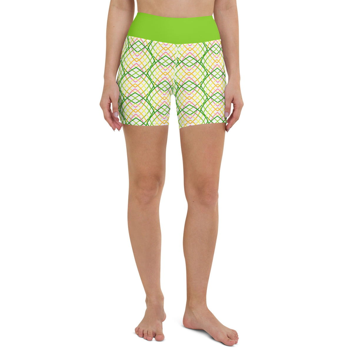 Detail of vibrant pattern on Ethnic Elegance Yoga Shorts