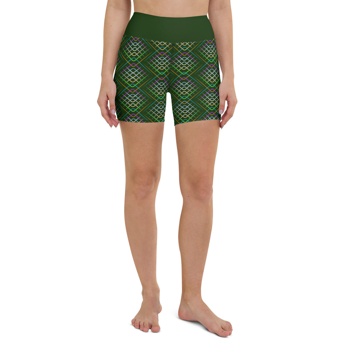 Tropical Breeze Yoga Shorts with palm print design