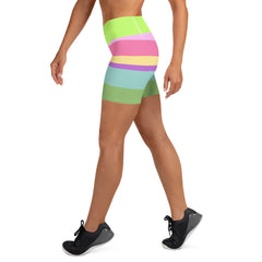 Rainbow Cascade Colorful Stripe All-Over Print Yoga Shorts