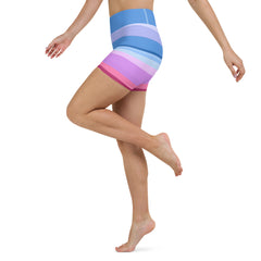 Vibrant Watercolor Strokes Colorful Stripe All-Over Print Yoga Shorts