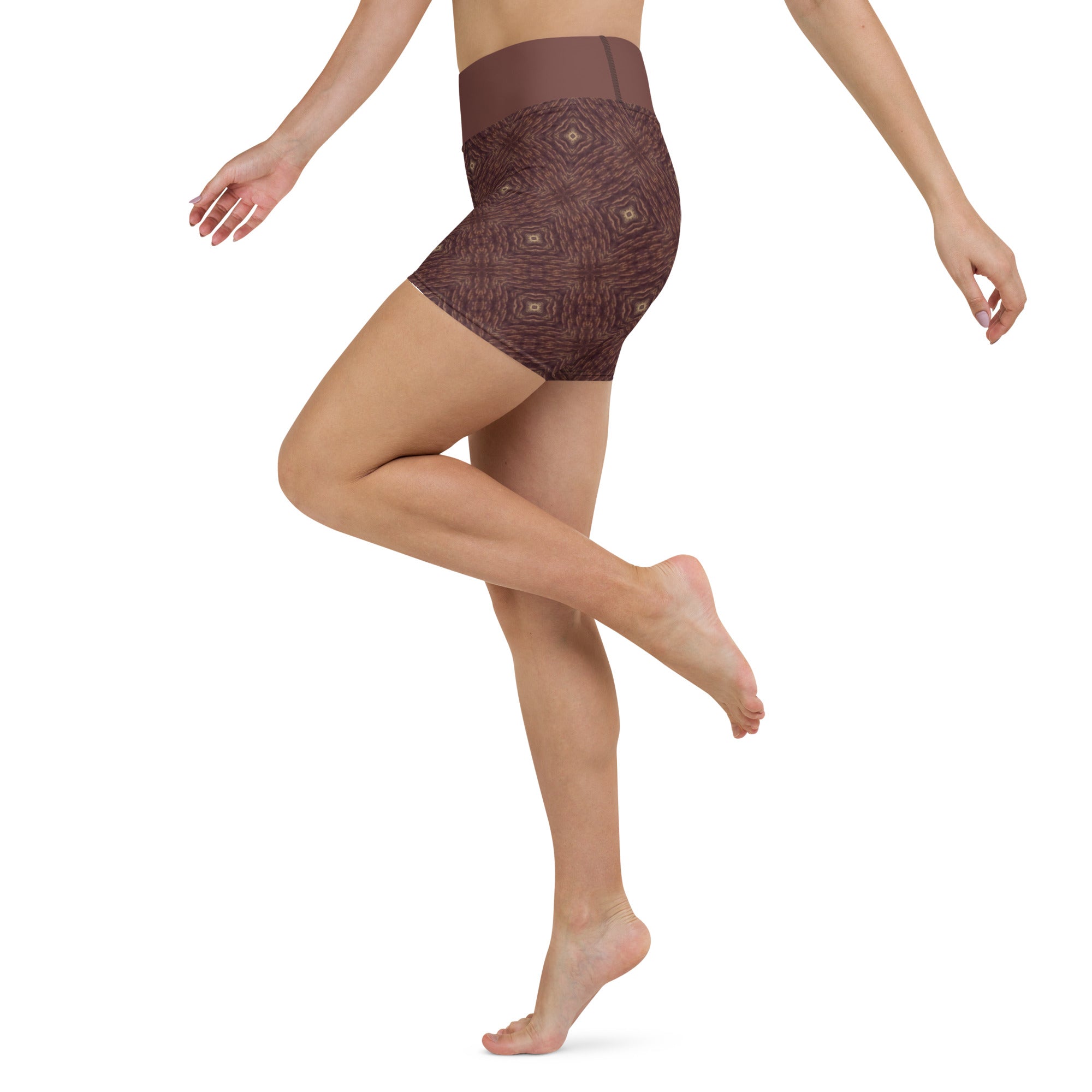 Back view of Geo Chic Yoga Shorts showing fit and design