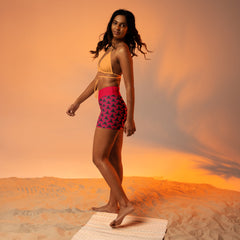 Practicing yoga outdoors in Infinity Sky Tristar Yoga Shorts under the open sky.