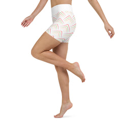 Mystic Mandala Yoga Shorts laid flat on white background