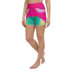 Executing a perfect yoga pose in Radiant Ripple Wavy Gradient Yoga Shorts.