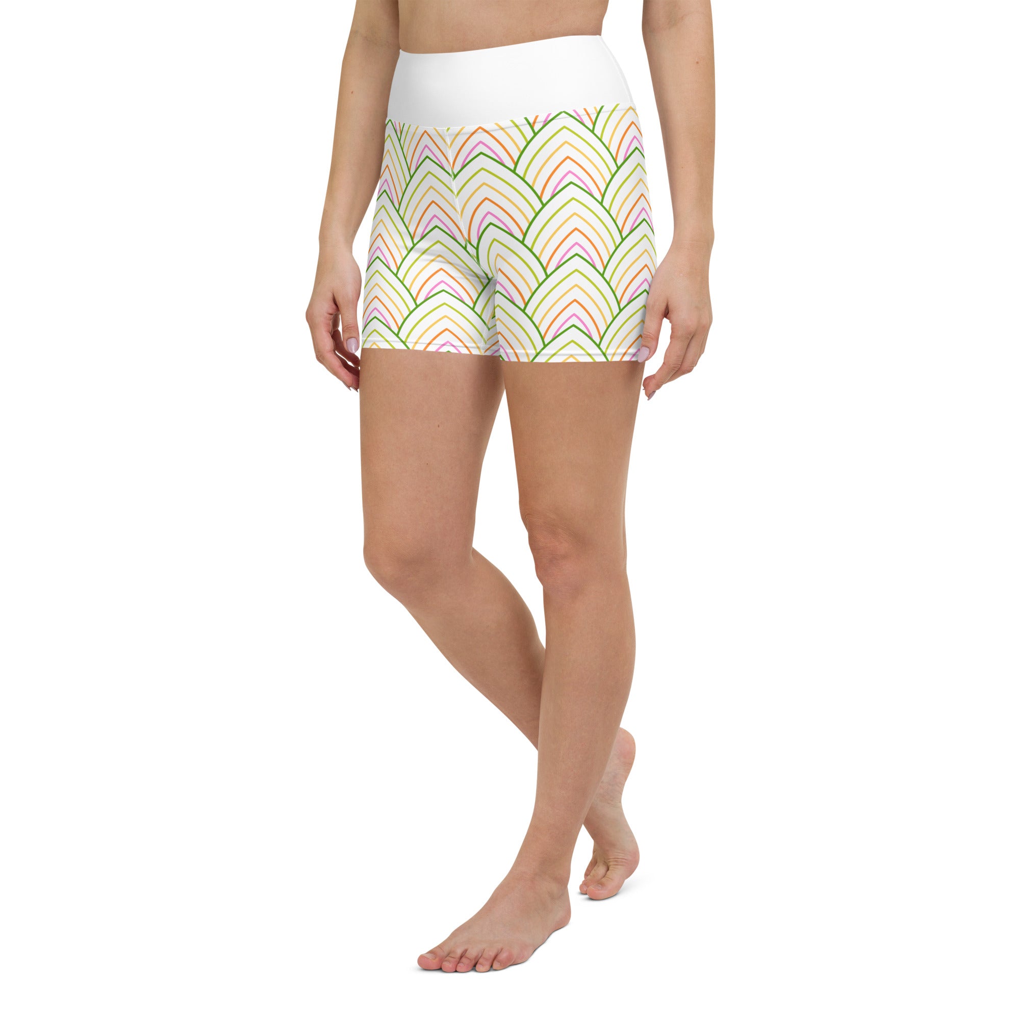 Tropical print detail on Tropical Escape Yoga Shorts