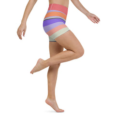 Tropical Bliss Colorful Stripe All-Over Print Yoga Shorts