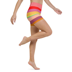 Galactic Rainbow Colorful Stripe All-Over Print Yoga Shorts