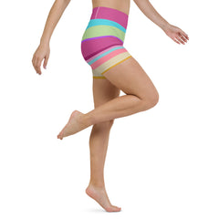 Aurora Borealis Colorful Stripe All-Over Print Yoga Shorts