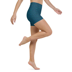 Practicing poses in Zen Garden Escape Yoga Shorts, featuring a tranquil design for a serene yoga experience.