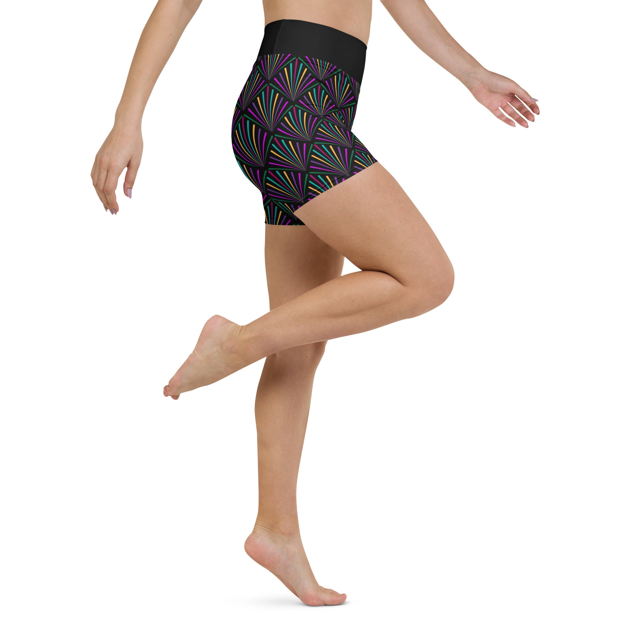 Urban Camo Yoga Shorts on a model