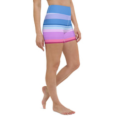 Vibrant Watercolor Strokes Colorful Stripe All-Over Print Yoga Shorts