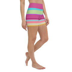 Aurora Borealis Colorful Stripe All-Over Print Yoga Shorts