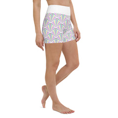 Pop Art Yoga Shorts paired with a matching sports bra