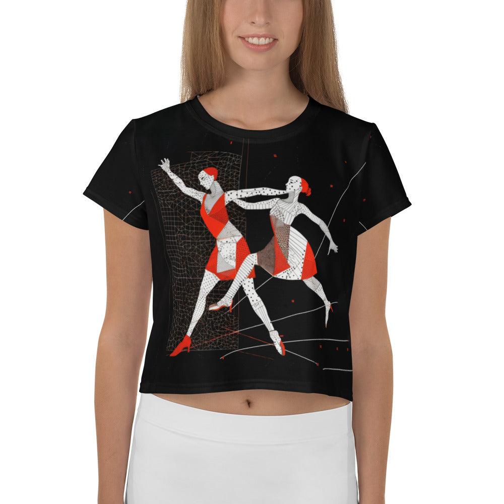 Alluring Feminine Dance Posture All-Over Print Crop Tee - Beyond T-shirts