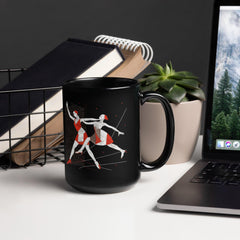 Elegant black mug featuring an alluring dance motif.