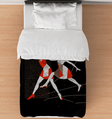 Elegant twin-sized comforter with feminine dance posture design for a cozy bedroom.