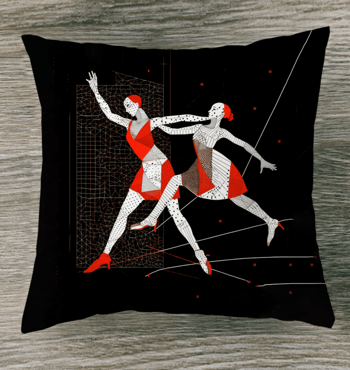 Artistic indoor pillow featuring a feminine dance posture design.