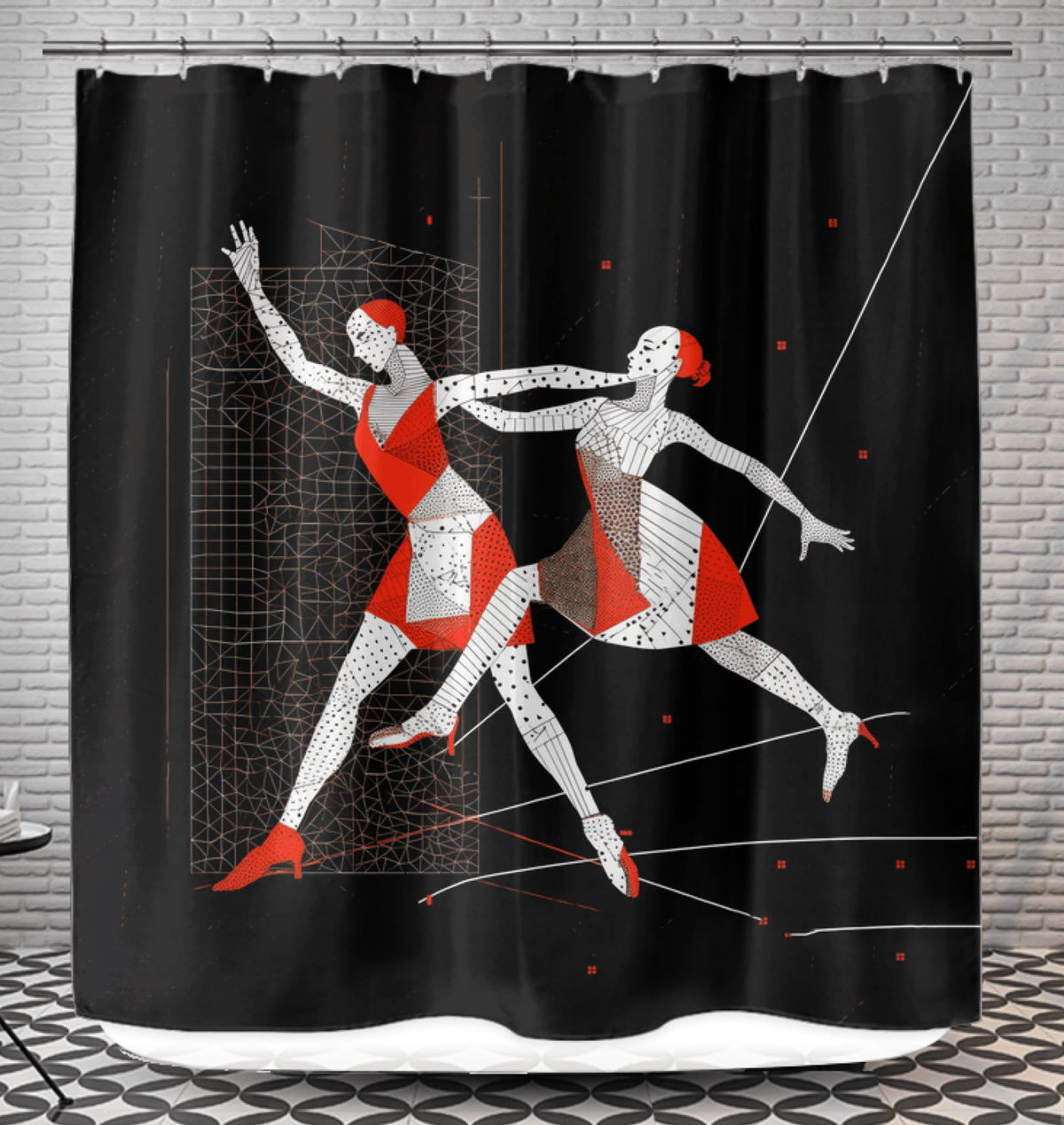 Artistic shower curtain featuring a graceful dance posture design