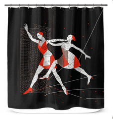 Feminine silhouette dance posture on bathroom shower curtain