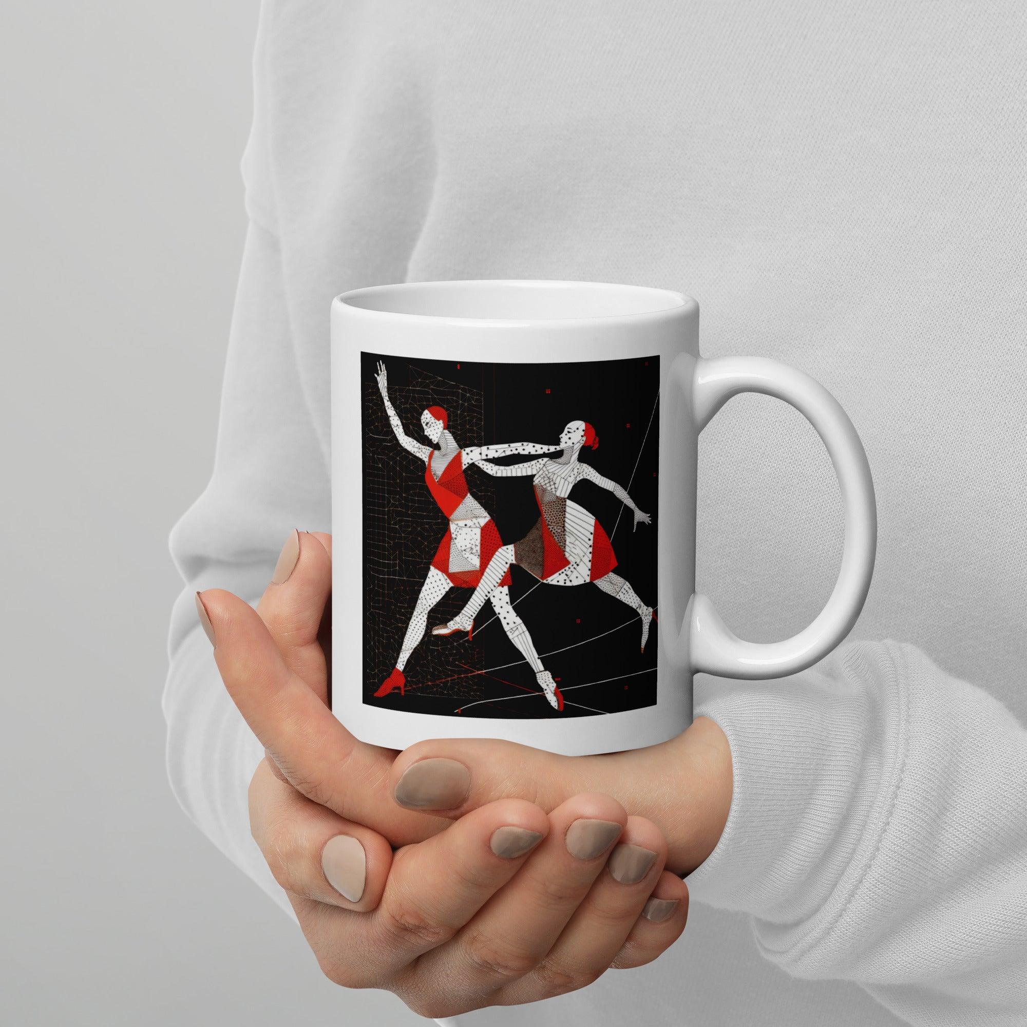 Alluring white mug with a feminine dance posture design.