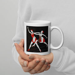 Alluring white mug with a feminine dance posture design.