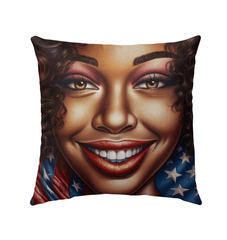 American Anthem outdoor pillow featuring vibrant American flag design, perfect for patio decor.