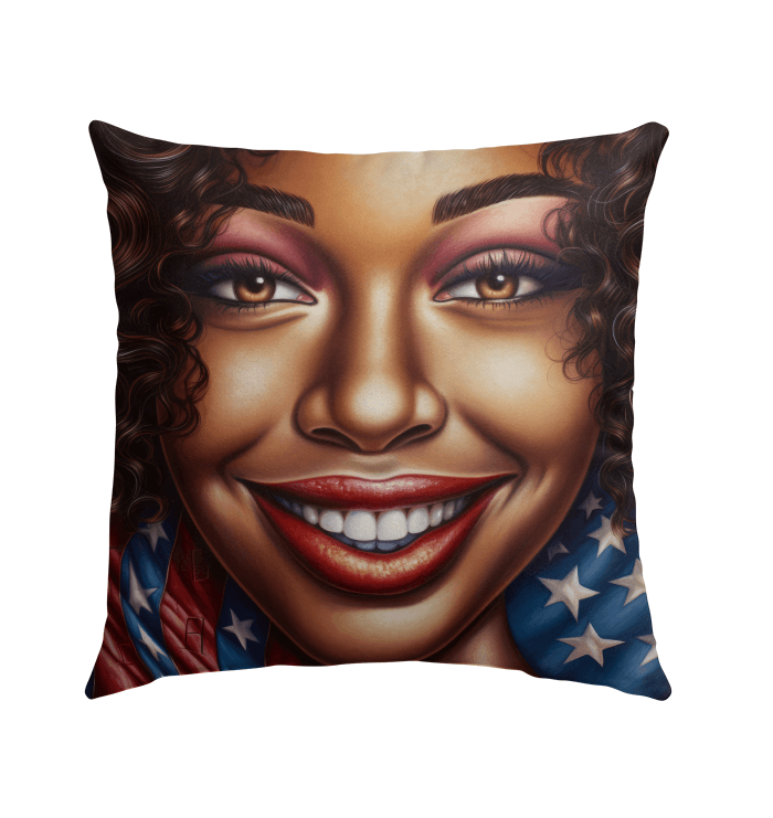 Durable and stylish American Anthem pillow for outdoor use, enhancing garden and patio aesthetics.