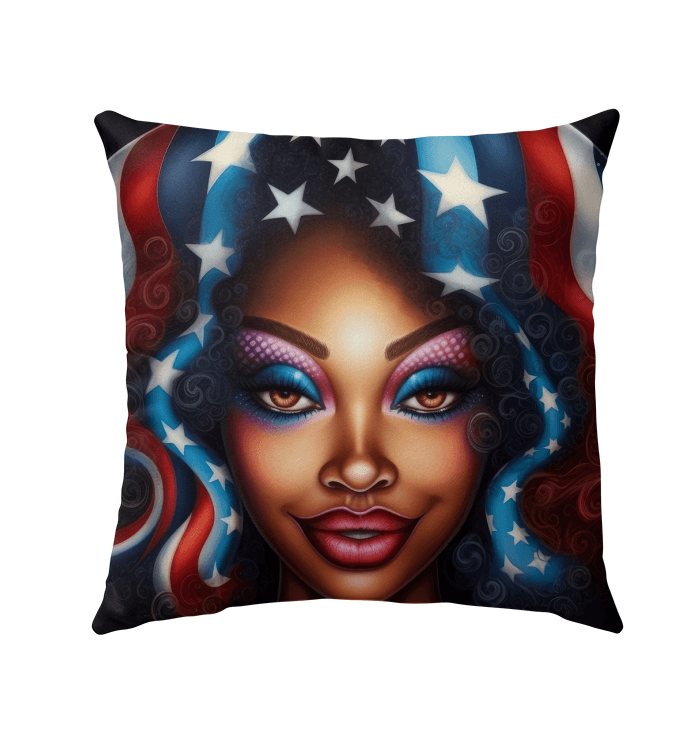 American Glory Outdoor Pillow with patriotic design, ideal for outdoor seating