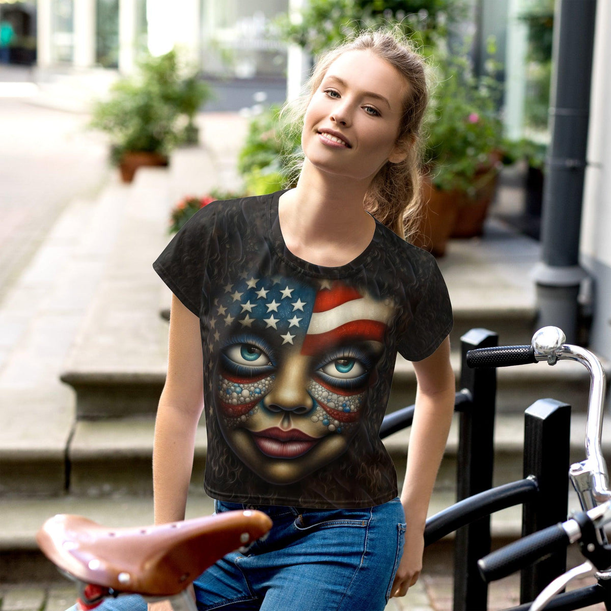 American Innovation All-Over Print Crop Tee - Beyond T-shirts