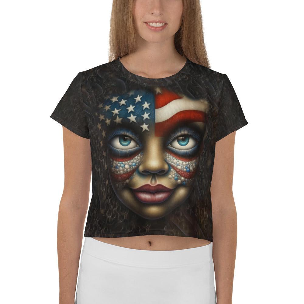 American Innovation All-Over Print Crop Tee - Beyond T-shirts