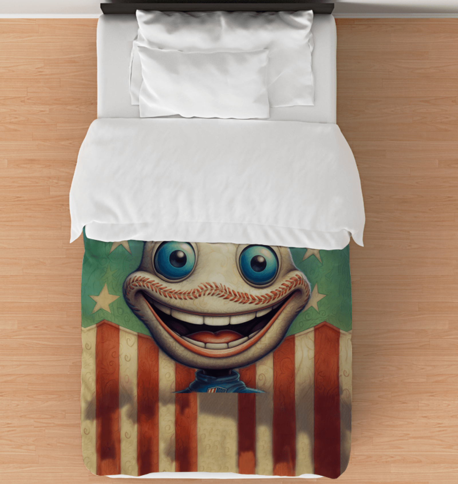 American Pride Comforter with stars and stripes design displayed on a bed