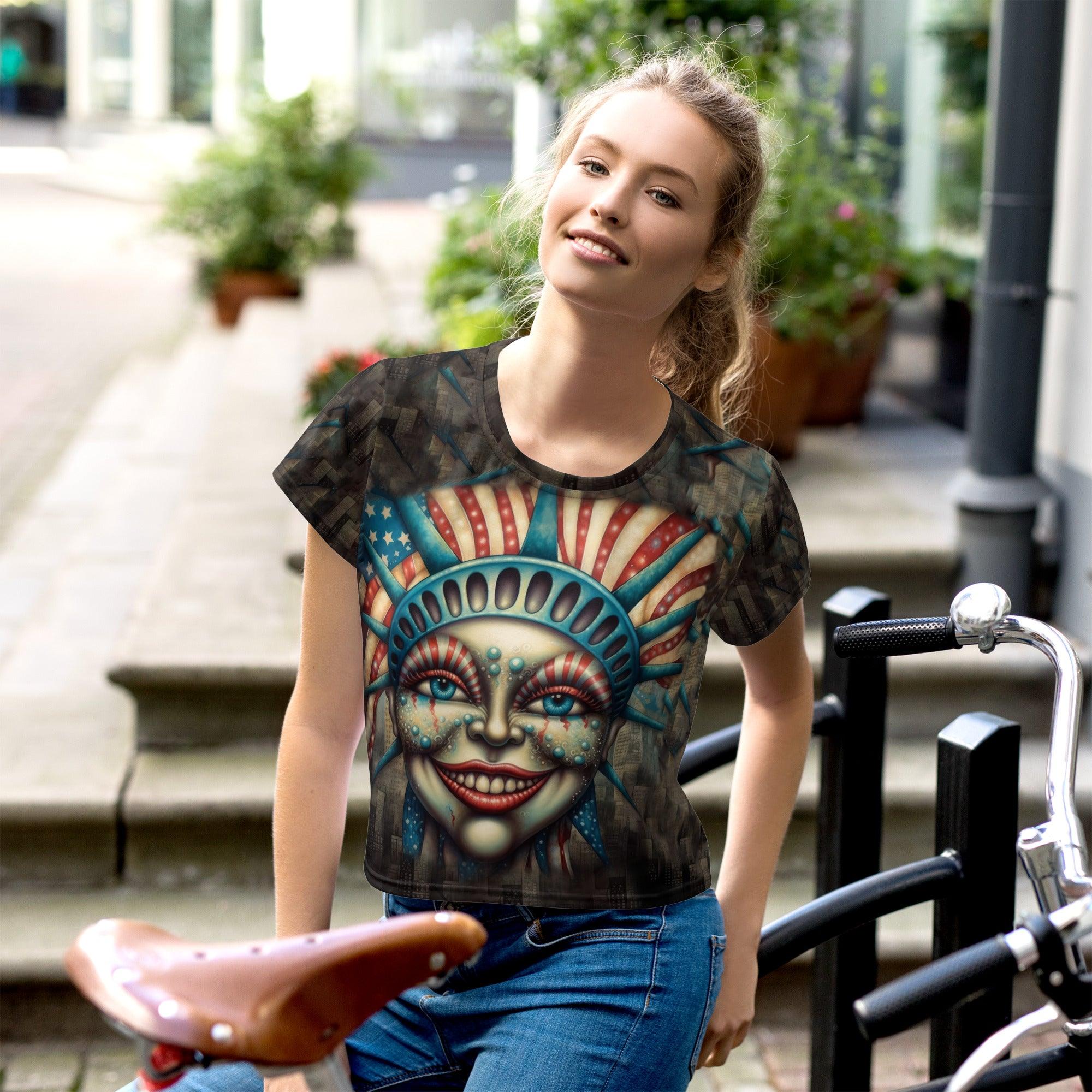 American Spirit All-Over Print Crop Tee - Beyond T-shirts