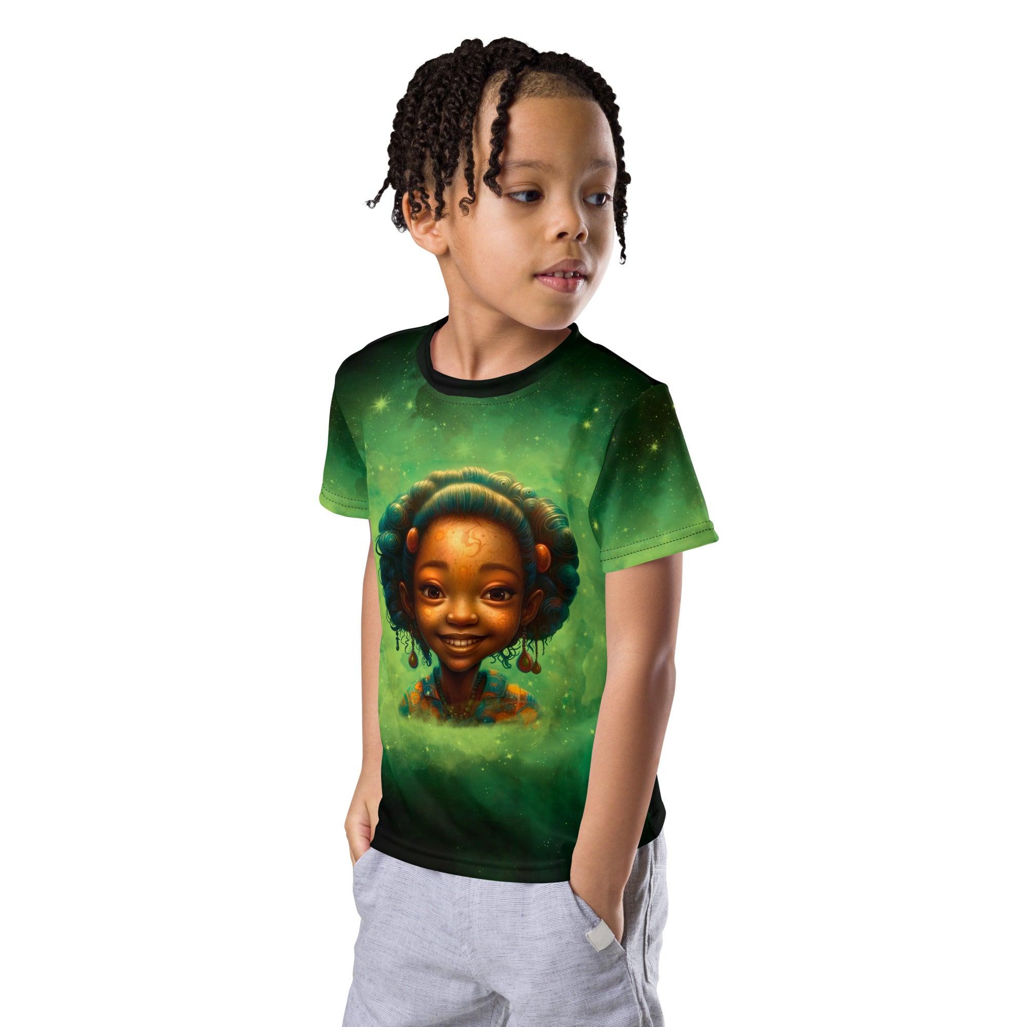 Back view of Angelic Iris Gallery crew neck t-shirt for kids.