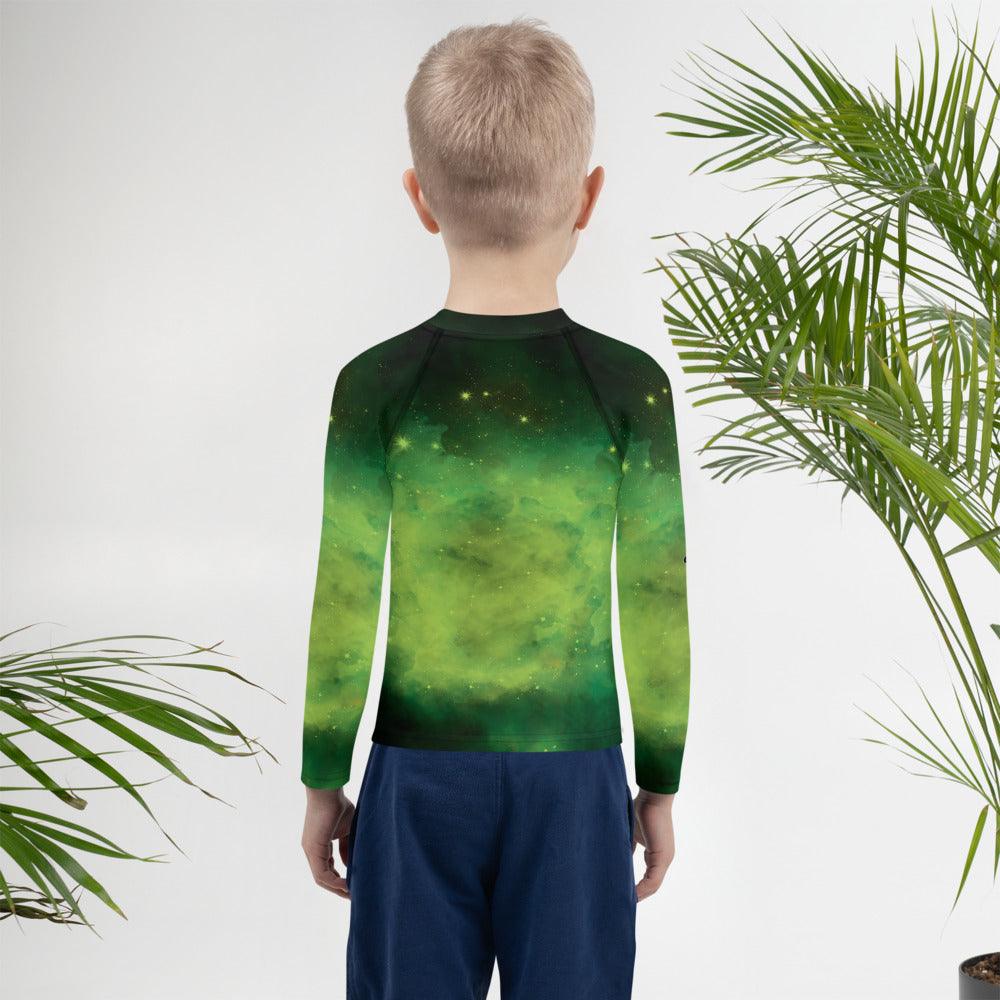 Close-up of Angelic Iris Gallery Rash Guard fabric detail.