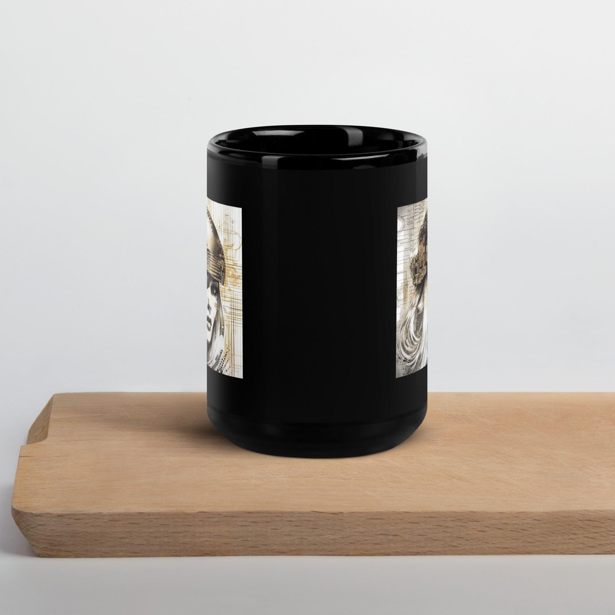 Elegant Black Mug with Intricate Design