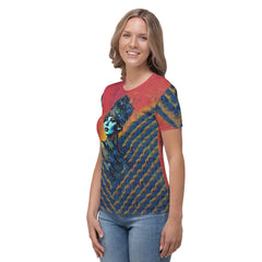 Stylish woman wearing Artistic Admiration t-shirt outdoors