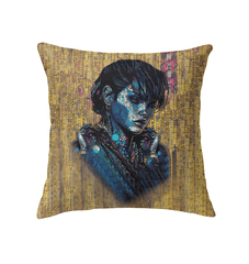 Artistic Adventure Indoor Pillow displayed in a cozy living room setting.