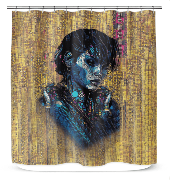 Artistic Adventure shower curtain featuring vibrant, abstract design.