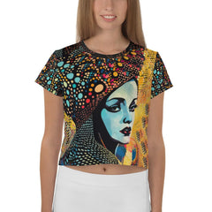 Unique art-inspired print crop top for fashion-forward women.