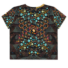 Elegant and bold artistic print on comfortable crop tee.