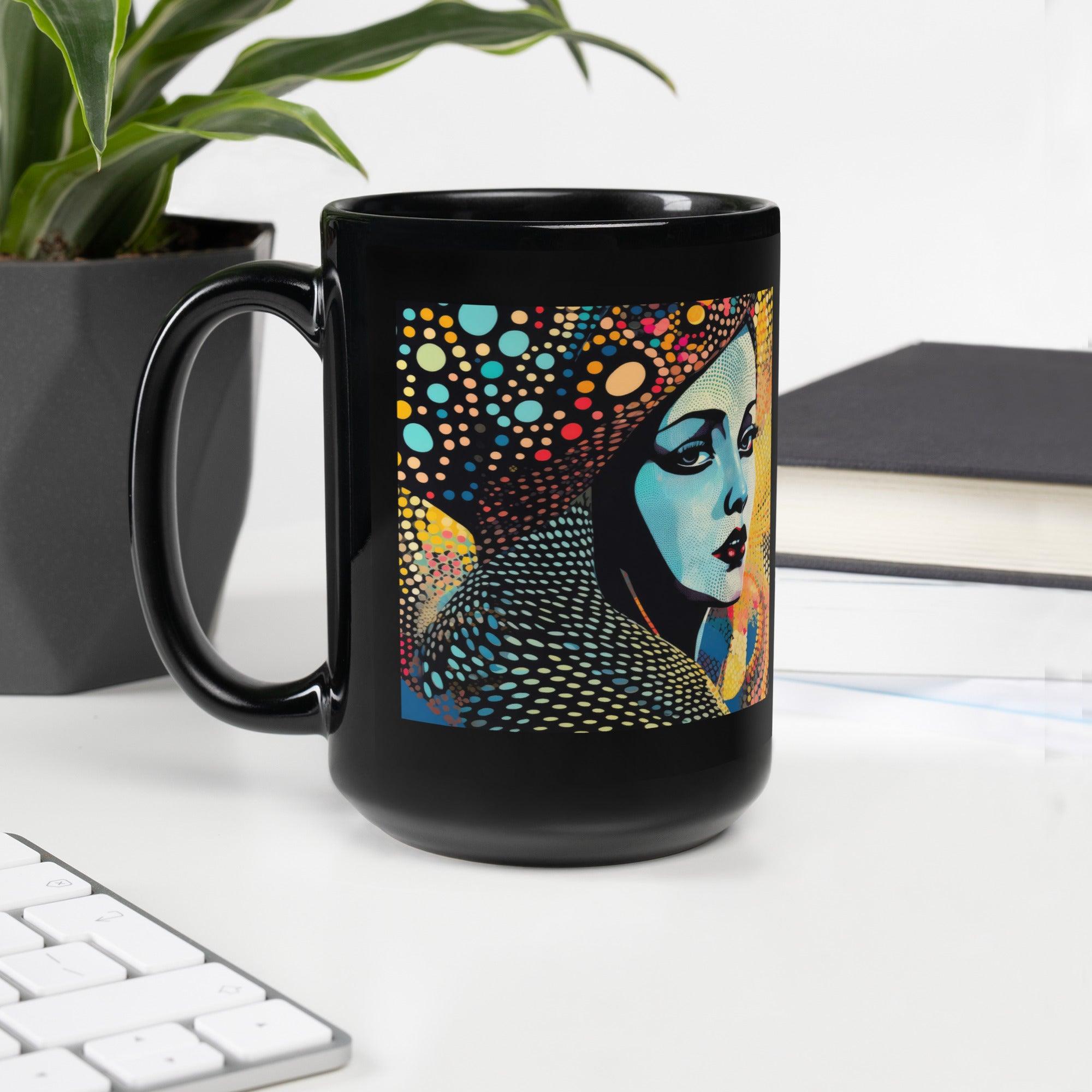 Black Glossy Mug with Artistic Aesthetics Logo.