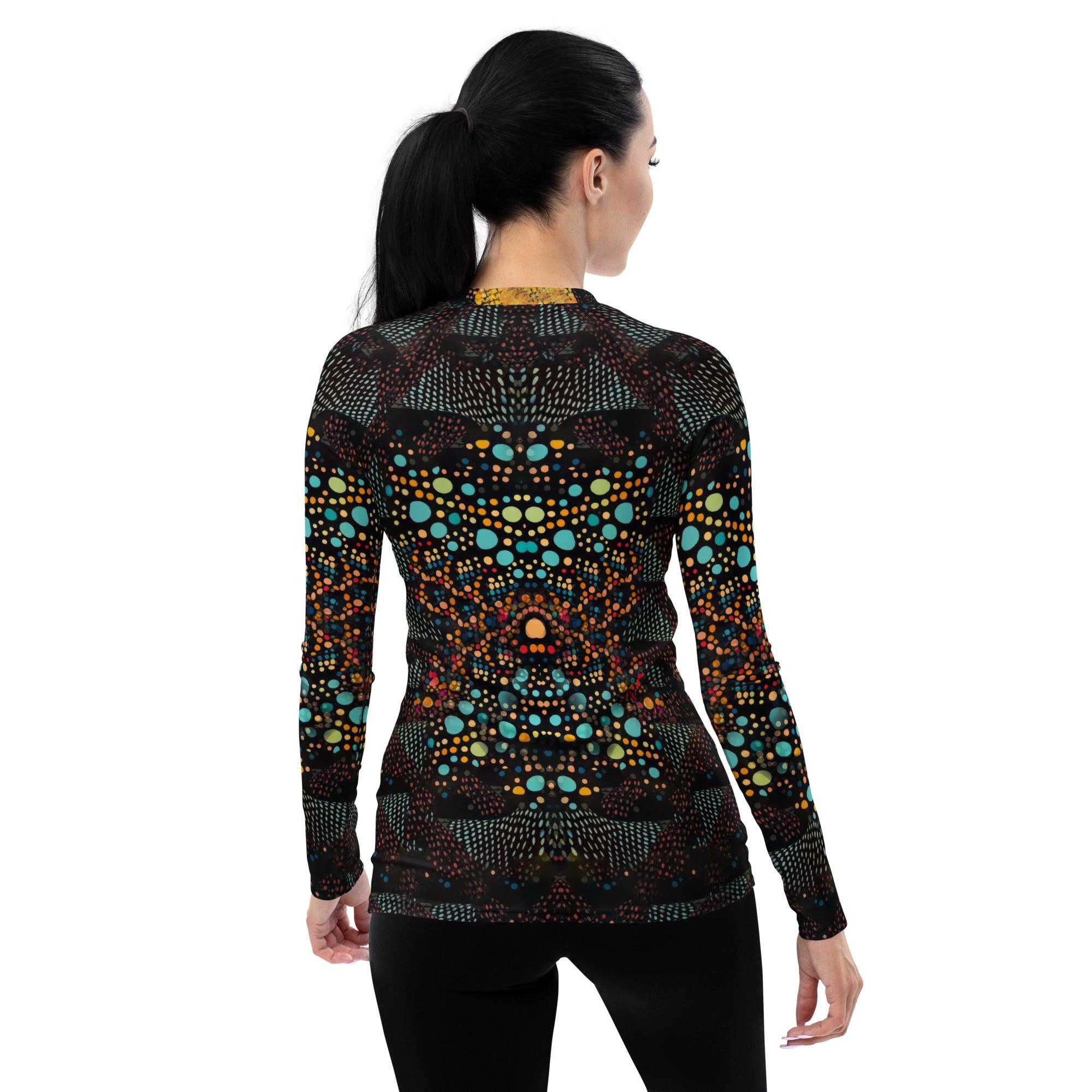 Close-up of the unique design on Artistic Aesthetics Women's Rash Guard.