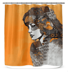 Artistic Angles patterned shower curtain in a stylish bathroom setting