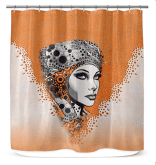 Elegant shower curtain with artistic design enhancing bathroom decor.