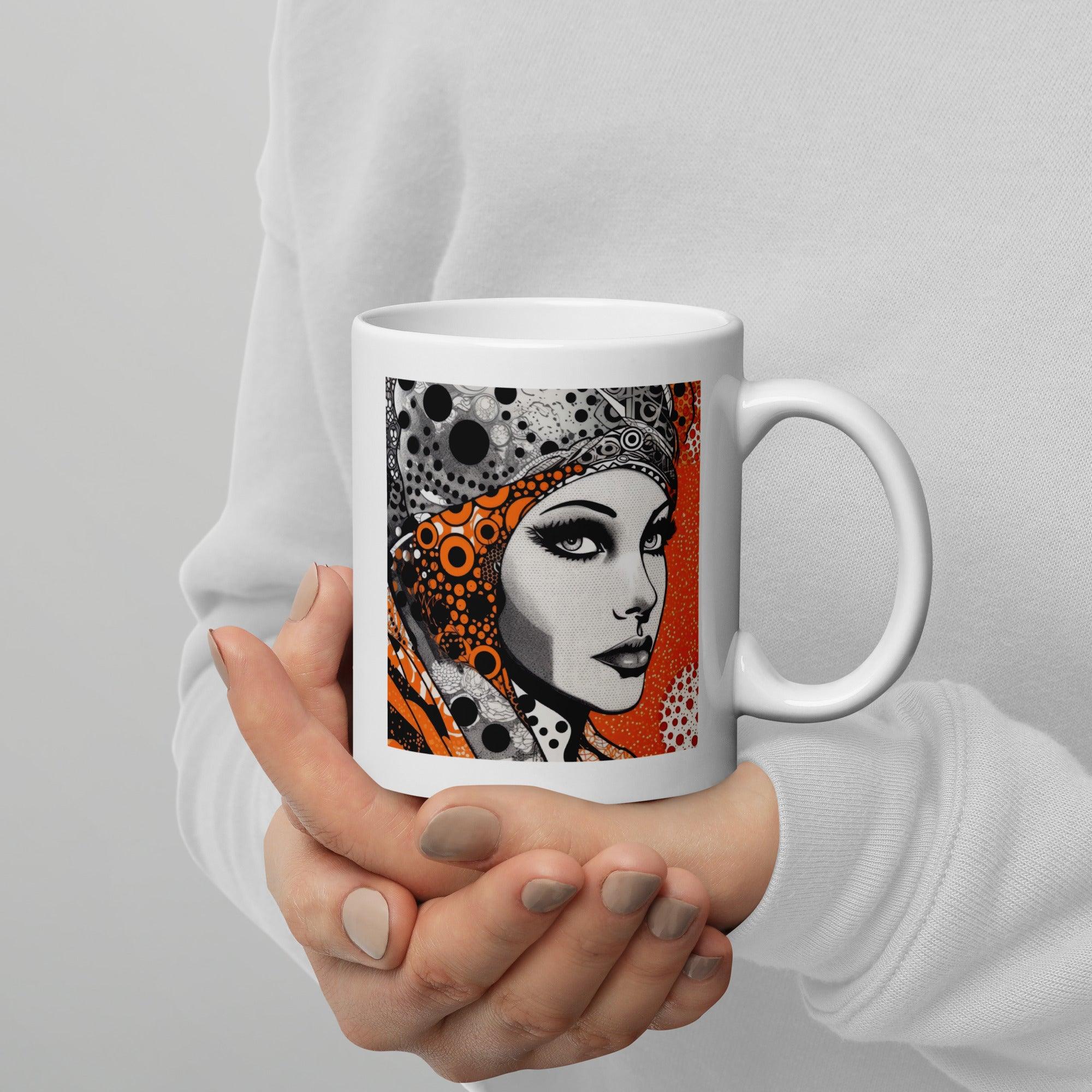 White Ceramic Mug with Artistic Design