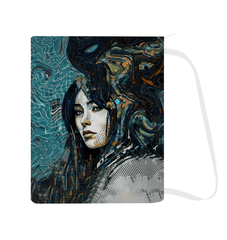 Artistic Aura Laundry Bag displayed in a modern bedroom setting.